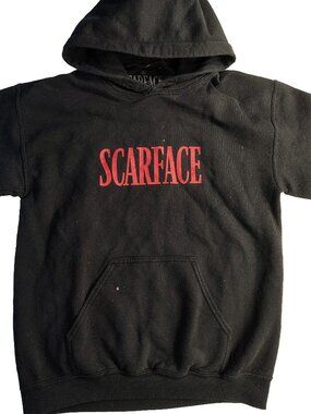 Men's Small Black Tony Montana Scarface Logo Branded Cotton Hoodie